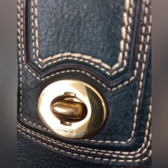 Coach Hamptons Blue Leather Satchel with Gold Accents